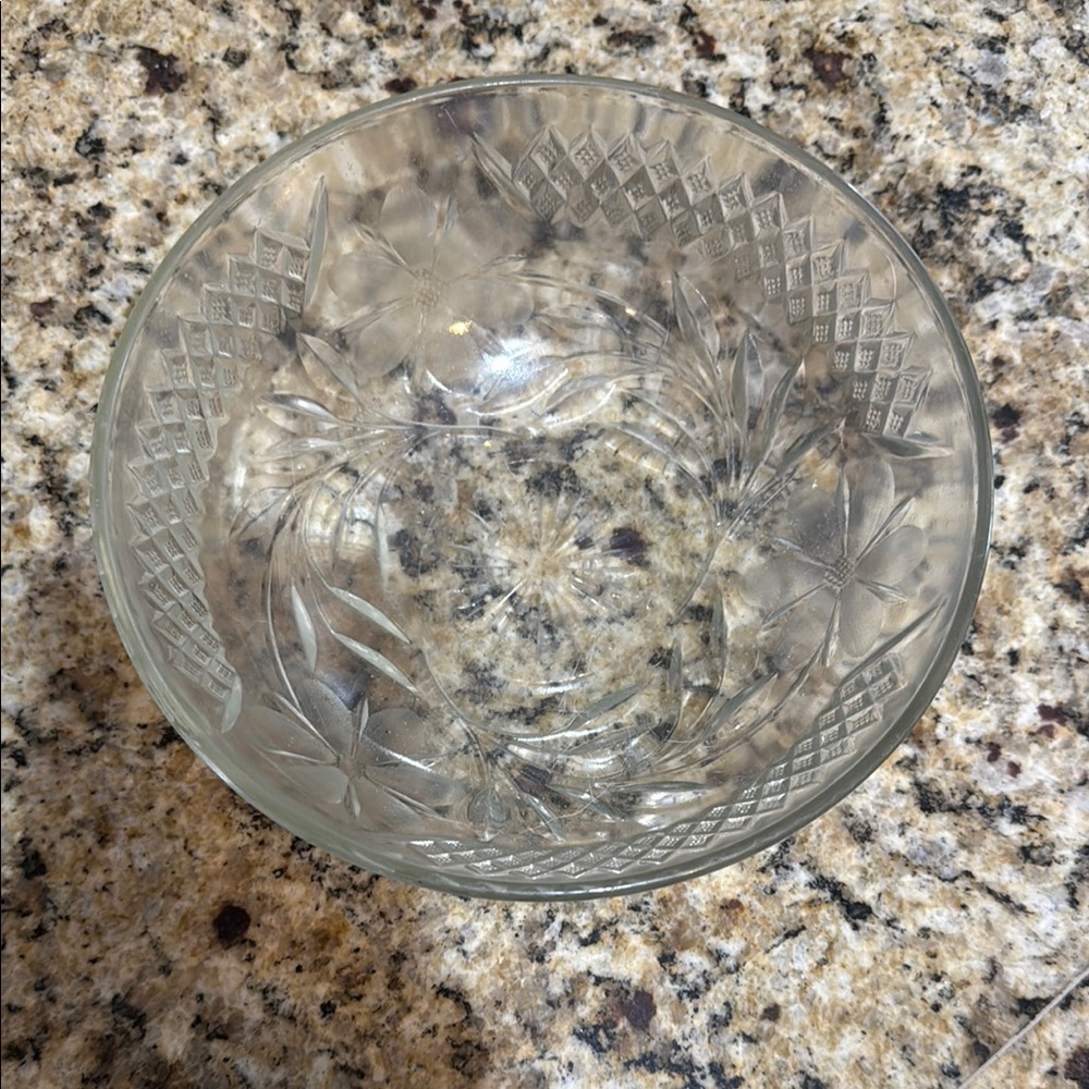 Clear Glass Floral Etched Bowl